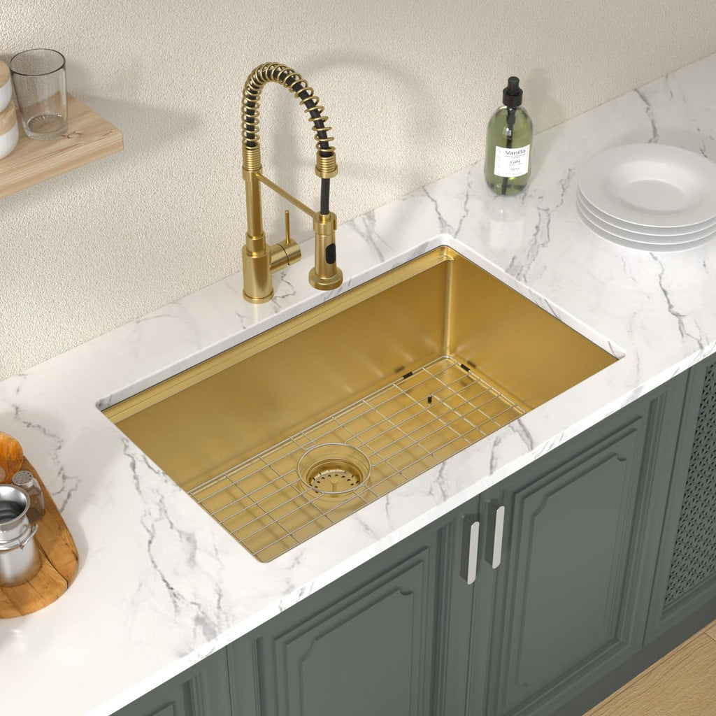 Gold Undermount Kitchen Sink Workstation 30 Inch Kitchen Sink 16 Gauge Stainless Steel Under Counter Sink Single Bowl