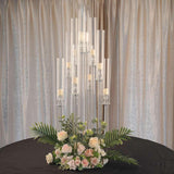 47" Tall - 10 Arms Clear Crystal Cluster Round Candelabra, Pillar Candle Holders with Mirror Base , Party Decorations