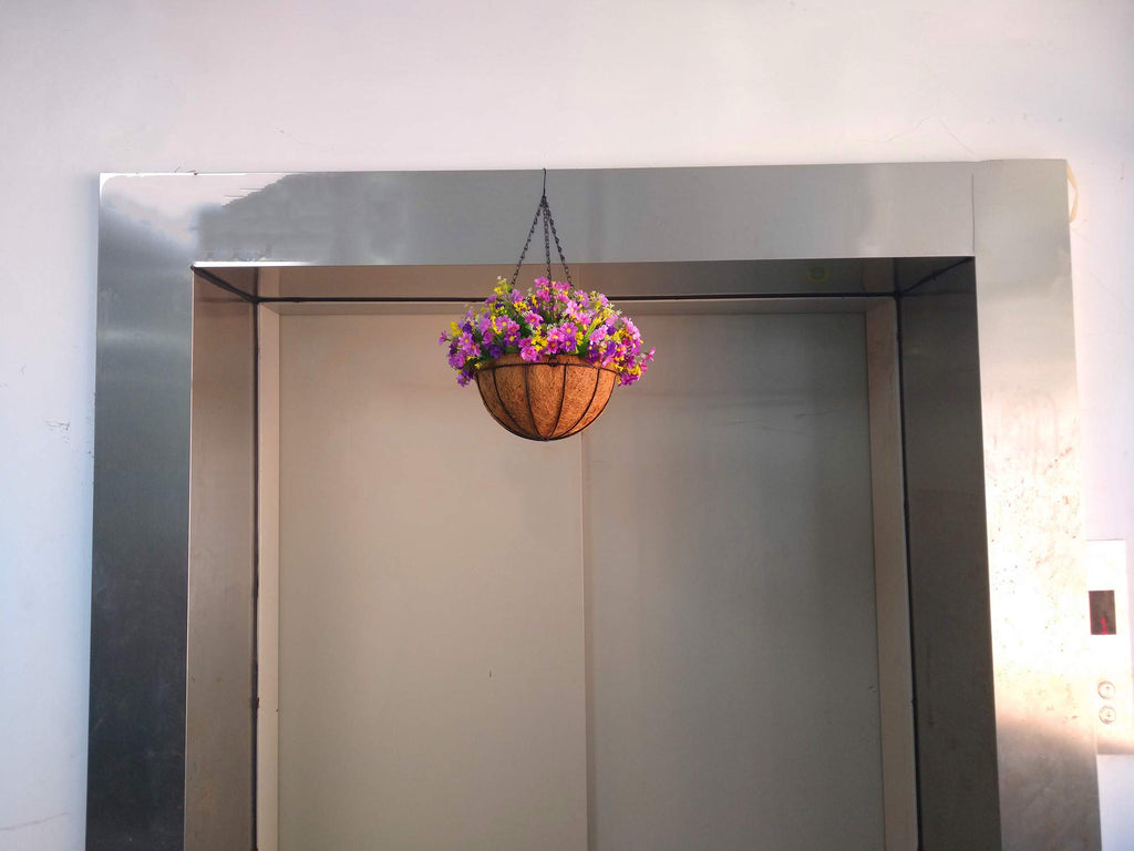 Silk Flower Chain Hanging Basket Flowerpot Artificial Daisy Fake Flowers Purple (Medium Basket)