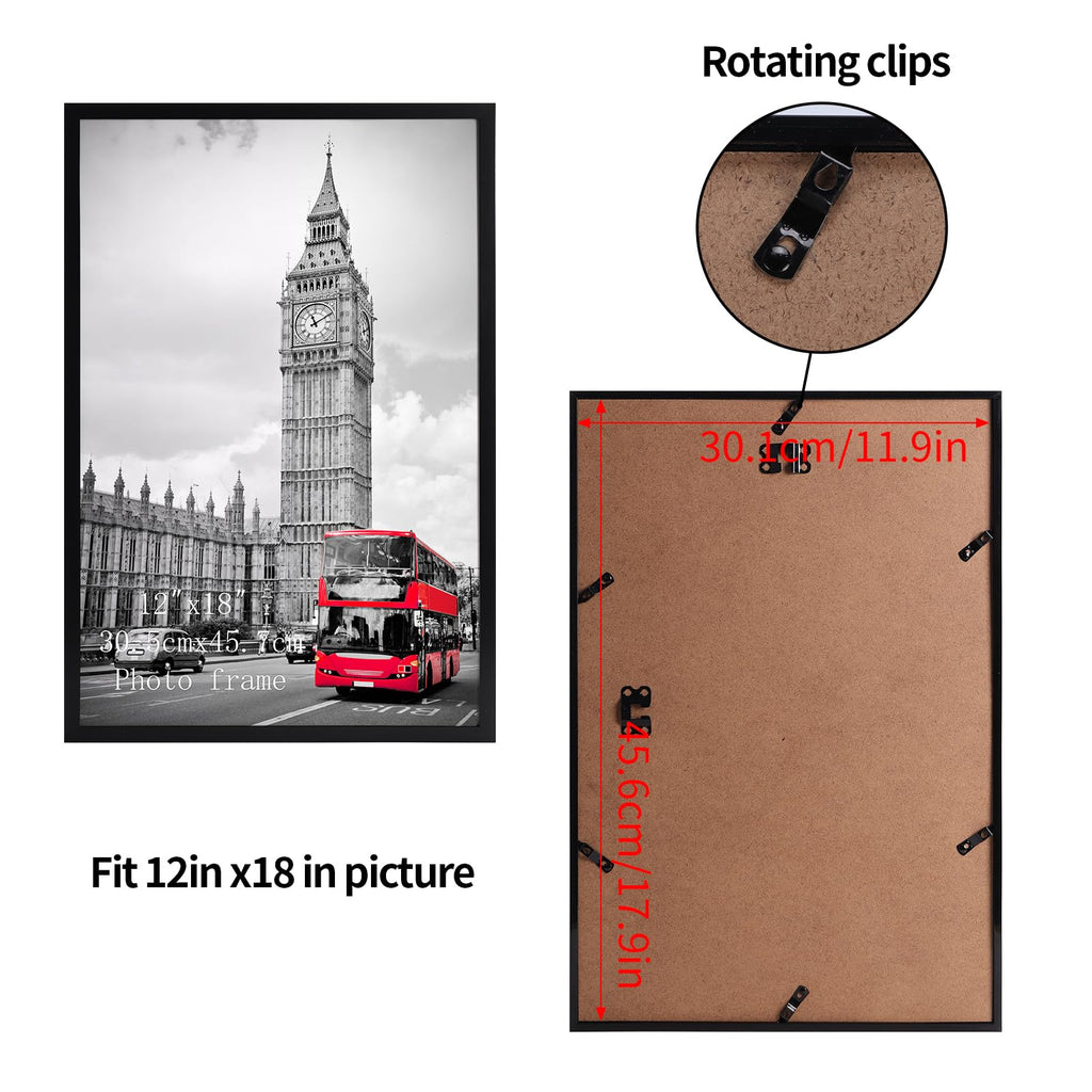 12x18 Picture Frame Black, 12 by 18 Thin Poster Photo Frame for Gallery Wall Display, Single