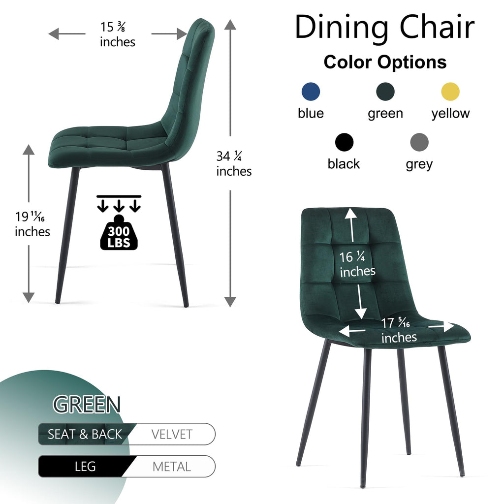 Forest Green Velvet Dining Chairs Set of 4, Upholstered Tufted Kitchen Chairs, Comfortable Seat, Metal Leg, Easy