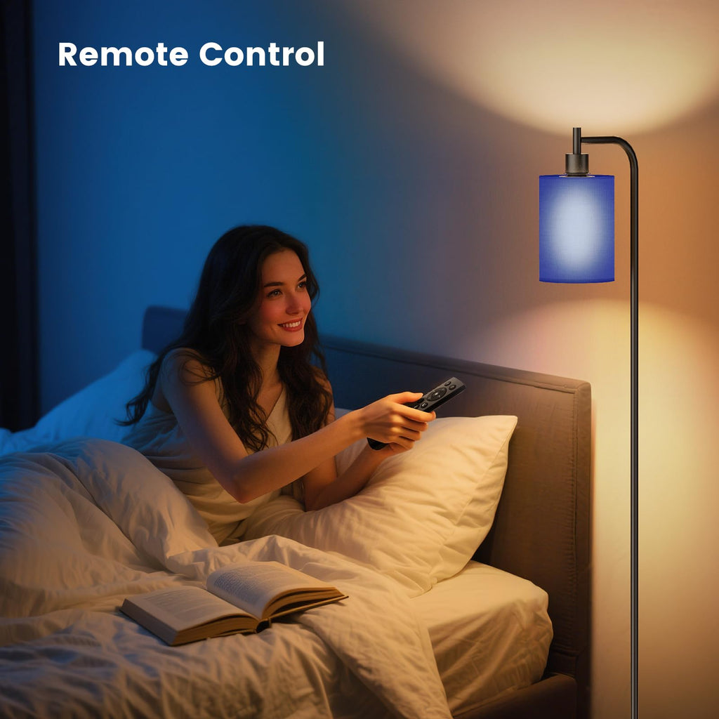 Floor Lamp with Linen Shade, Dimmable Tall Standing Lamp with Remote Control & 3 Color Temperatures, Modern Floor