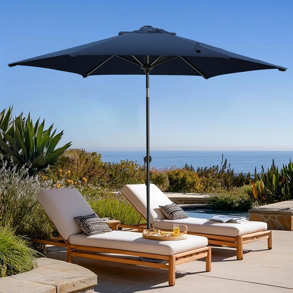 7.5 FT Patio Umbrellas Outdoor Table Market Umbrella with Push Button Tilt/Crank, 6 Sturdy Ribs