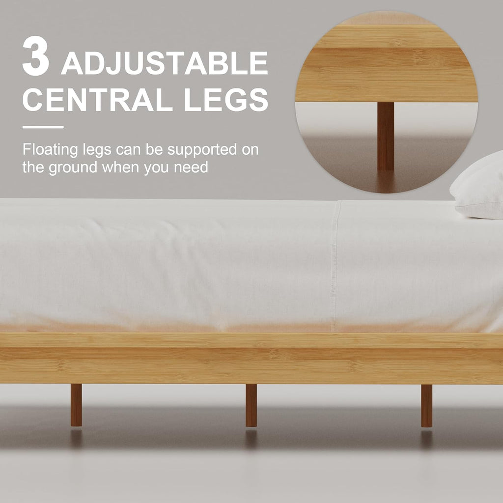 Queen Solid Bamboo Bed Frame, Japanese Joinery Platform Bed Frame(Natural)