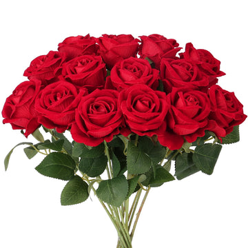 14PCS Red Roses Artificial Flowers, Fake Red Roses Bouquet