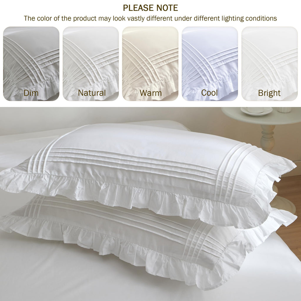 White Ruffle Pillow Shams 2Pcs, 100% Cotton Pillow Cases, 20x36