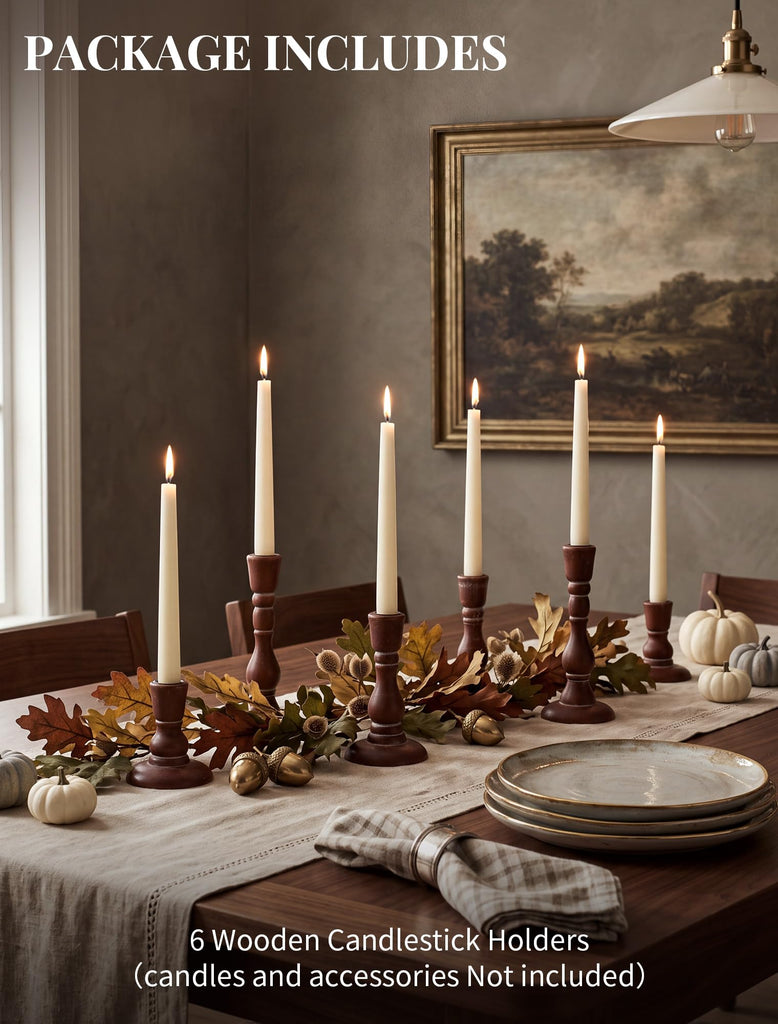 Rustic Wood Candlestick Holders: Set of 6 for Taper Candles