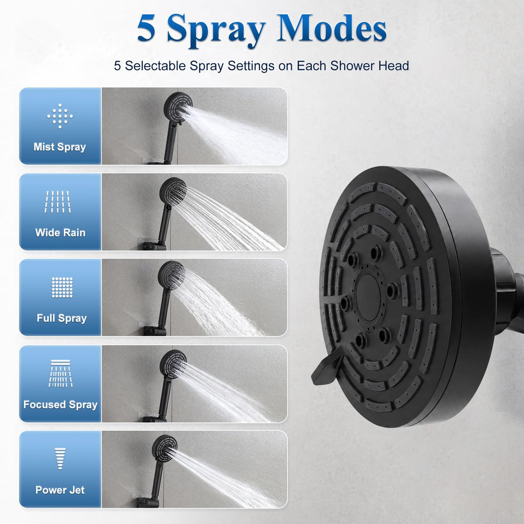Tandem Shower Head for Two, Dual Shower Head Combo with Handheld, No-Drill