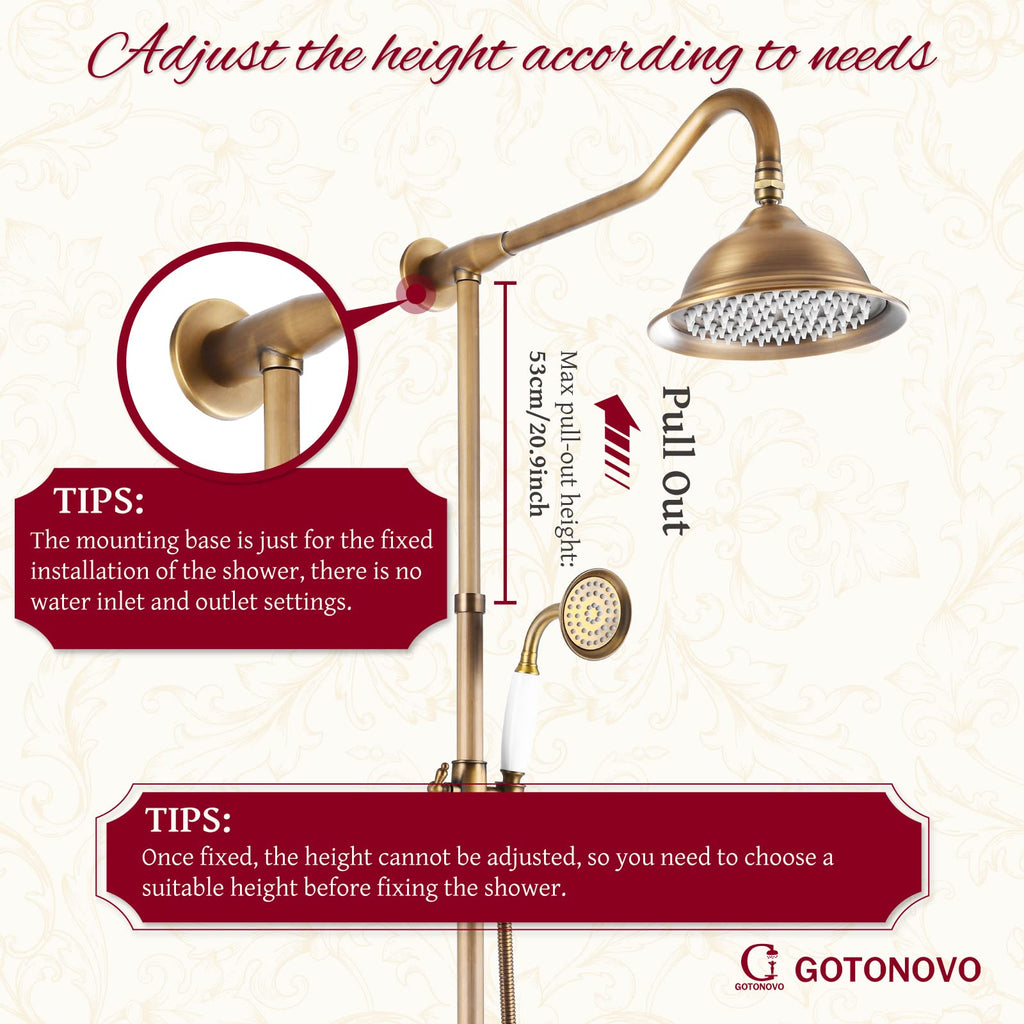 Exposed Shower System Kit with Tub Spout Vintage,Antique Brass