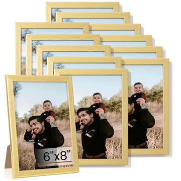 6x8 Picture Frame Set of 12, Photo Frames Display Pictures 6"x8", Gold Picture Frames 6x8 Wall Gallery Collage Wall