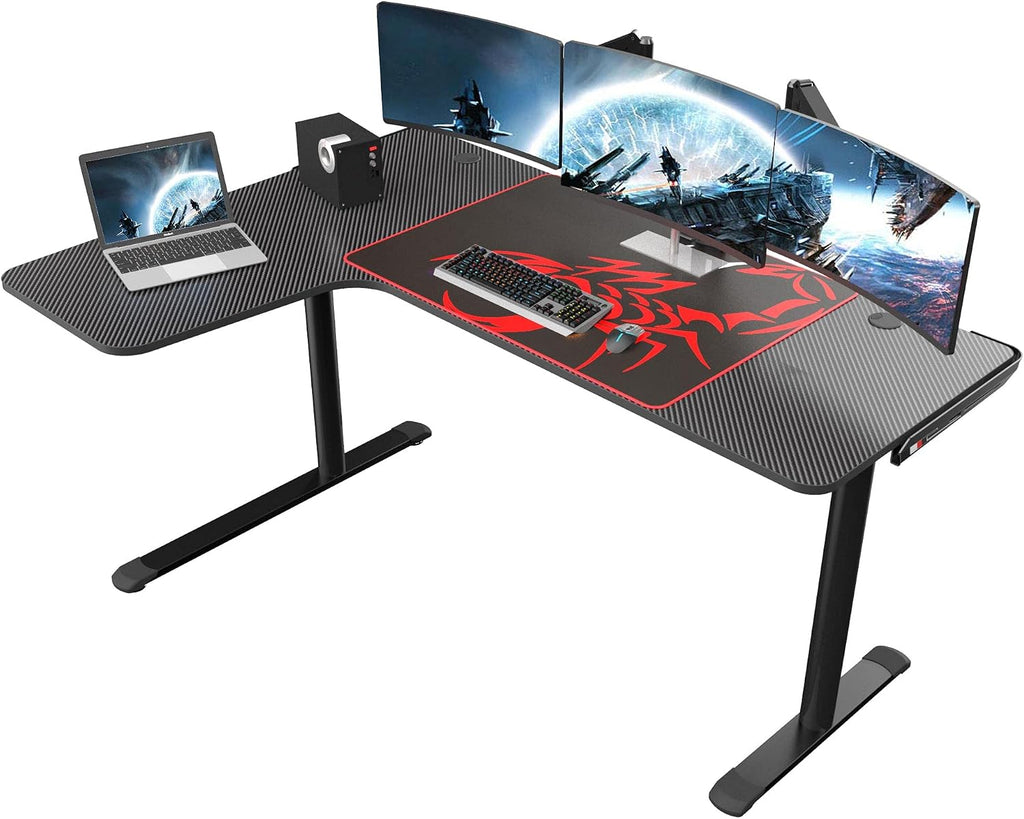 60 Inch L60 L Shaped Gaming Desk with Height Adjustable Computer Tower Stand Workstation