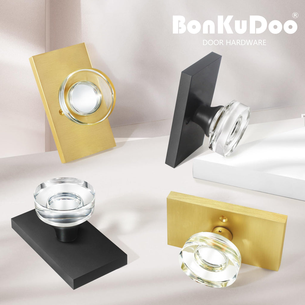 Black Glass Crystal Door Knobs with Deadbolt, Single Cylinder Deadbolt Set