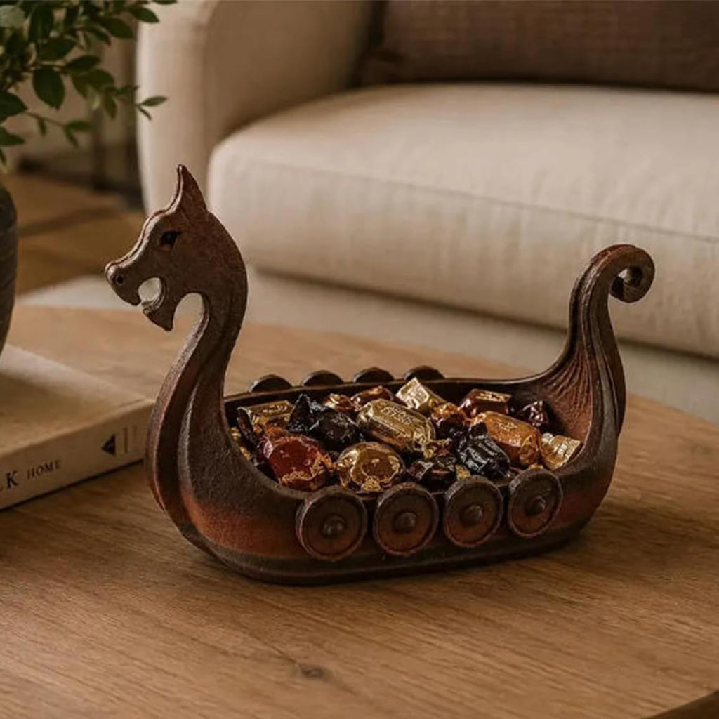 Viking Ship Trinket Tray, Norse Dragon Longship Catchall Dish Decor Storage Holder for Keys Coins Candy Jewelry