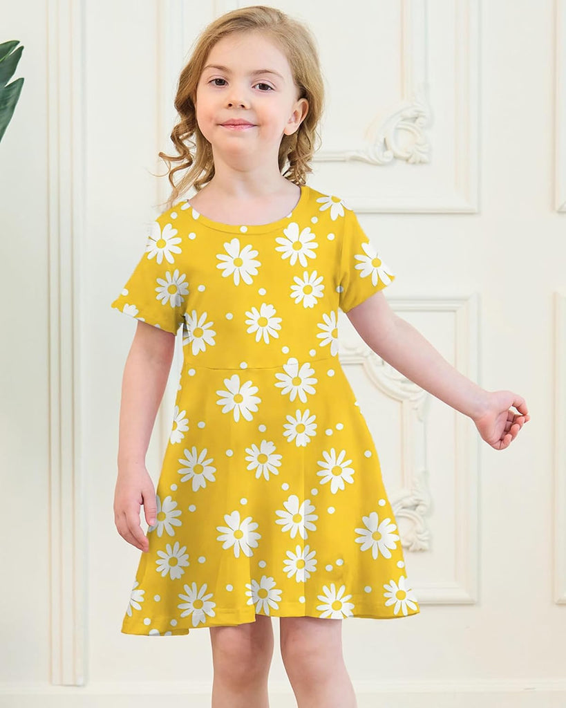 Girl's Dresses Cute Print Short Sleeve Casual Sundress for Girls
