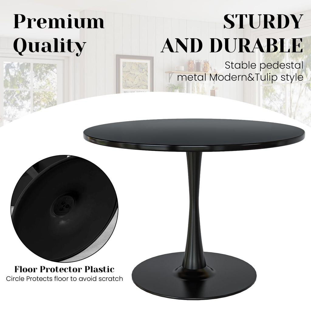 Inspired Saarinen Style Black Round Dining Table, 39.1" Tulip Kitchen Dining Table for 4-5 People with MDF Top & Pedestal Base, Mid-Century