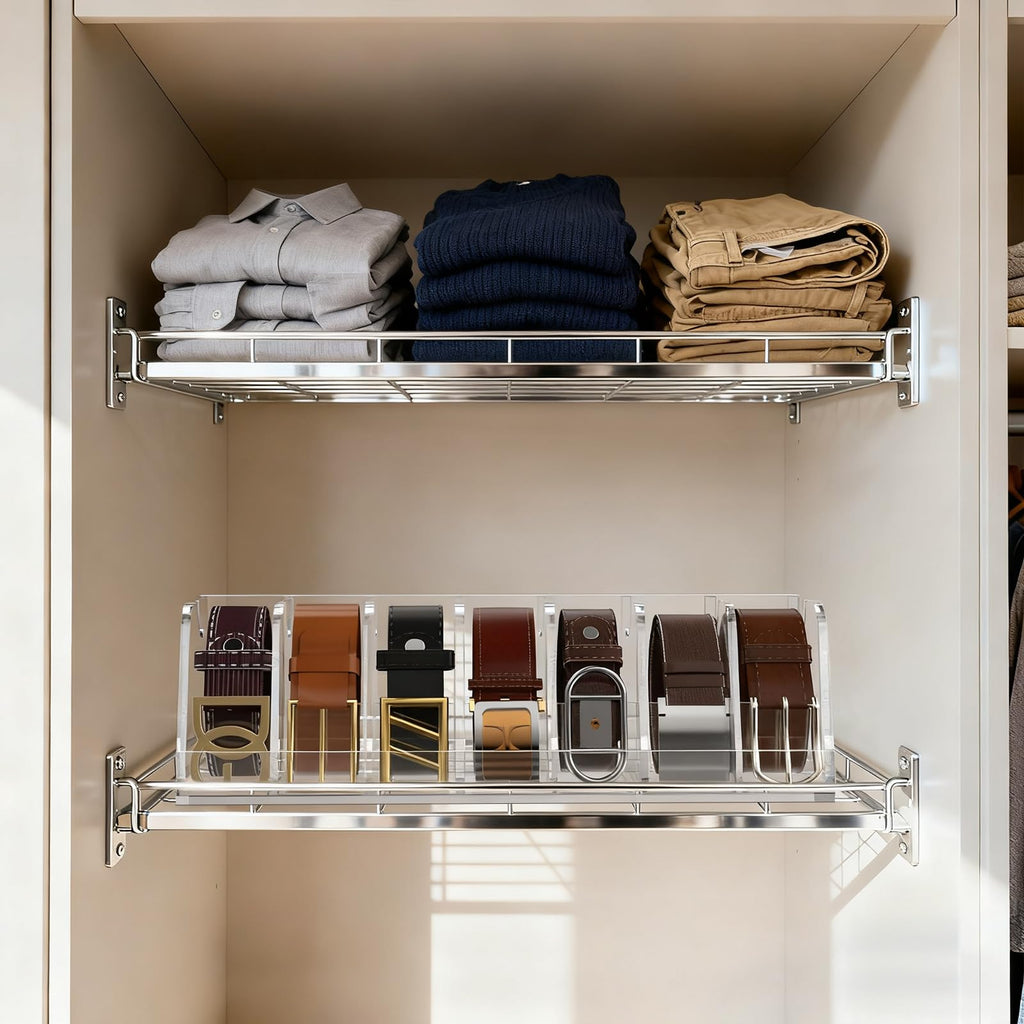 Belt Organizer for Closet,Acrylic Belt Holder Rack for Drawer,7 Grid