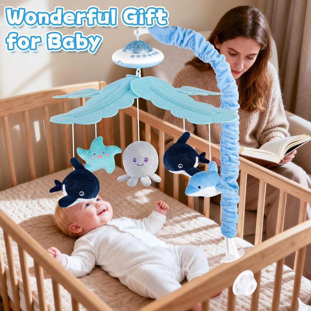 Baby Crib Mobile with Music and Lights, Nursery Baby Mobile for Crib with Remote Control, Rotation, Starlight