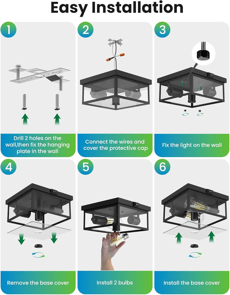 Outdoor Ceiling Light with Motion Sensor, Flush Mount Porch Light, Exterior Light Fixture with Clear Glass