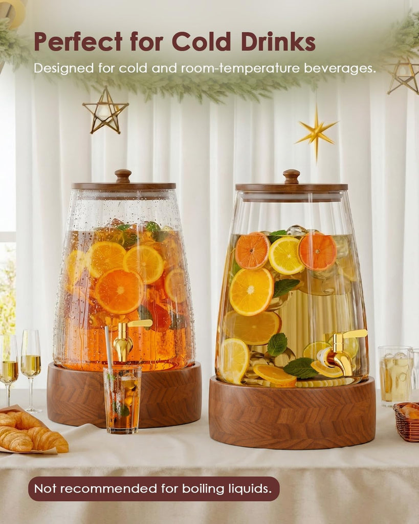 2 Gallon Glass Drink Dispenser with Spigot, Beverage Dispenser with Stand