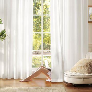 Non-See-Through Off White Privacy Semi Sheer Curtains 84 Inch Length 2 Panels Set, Light Filtering that Let Light in