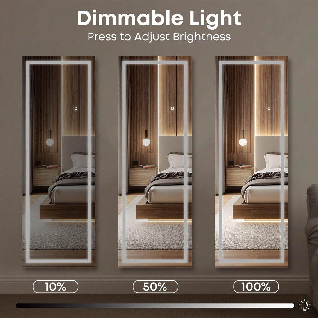 65"x22" Frameless Full Length Mirror, Dimmable 3 Color LED Light