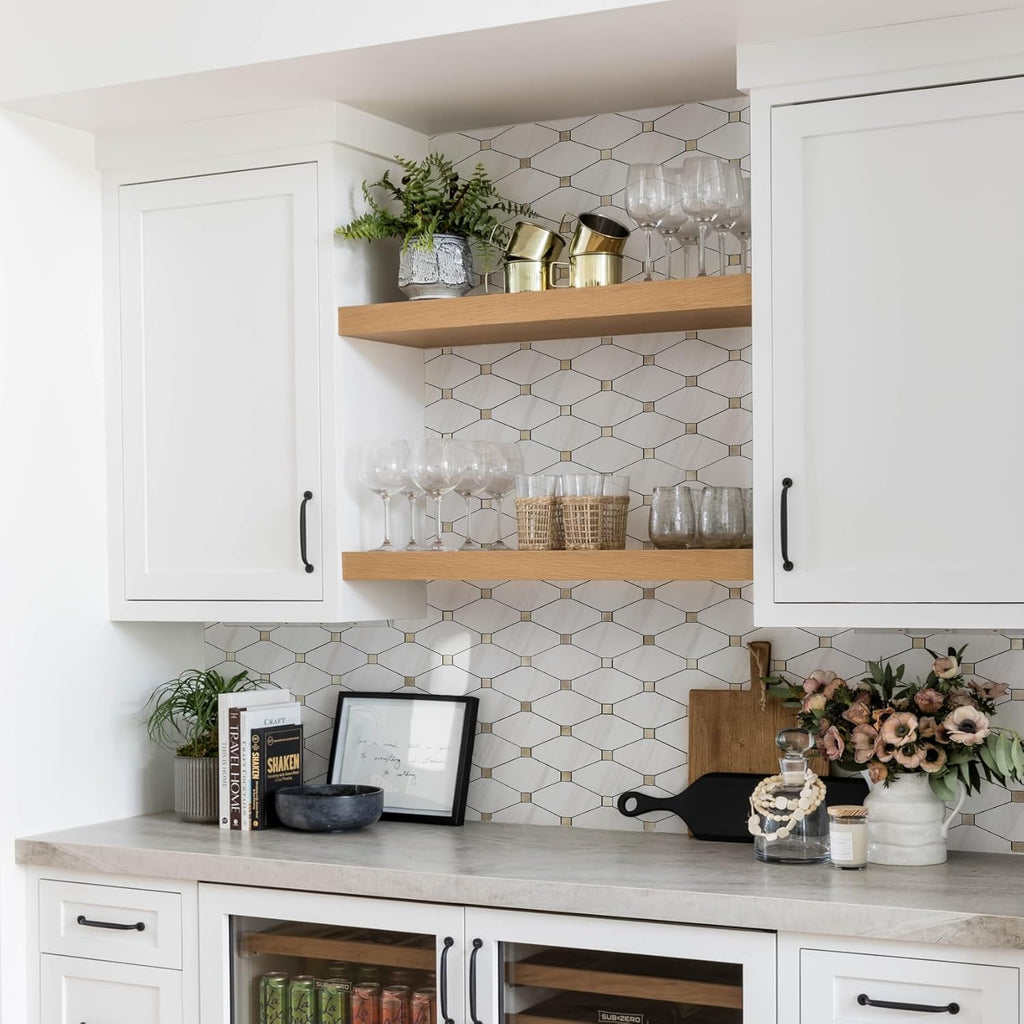 10 Sheets Peel and Stick Backsplash, Polished Dolomite PVC Mixed Metal Gold Kitchen Backsplash, Stick on Backsplash