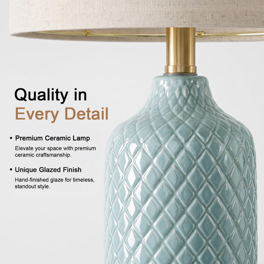 24.25" Table Lamp Modern Ceramic Blue Lamps Bedroom Bedside