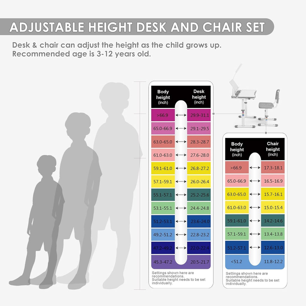Height Adjustable Kids Desk and Chair Set with LED Light,Drawer