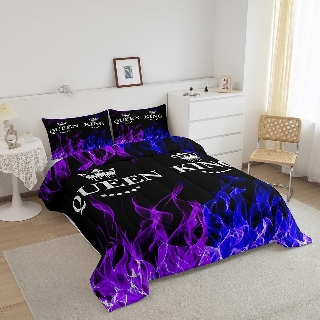 Feelyou King and Queen Crown Comforter Set Modern Chic Bedding Set King Duvet Insert All Season Sets for Couples 3