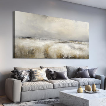 Large Neutral Abstract Canvas Wall Art Modern Landscape Painting Prints Beige Gray Artwork Minimalist Panoramic