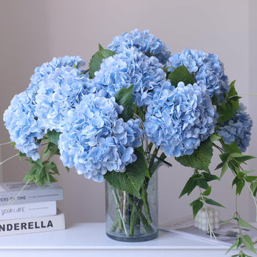 4PCS Long Stem Big Size Blue Artificial Silk Lifelike Real Touch Blue Artificial Wedding Shower Bride Bouquets Office