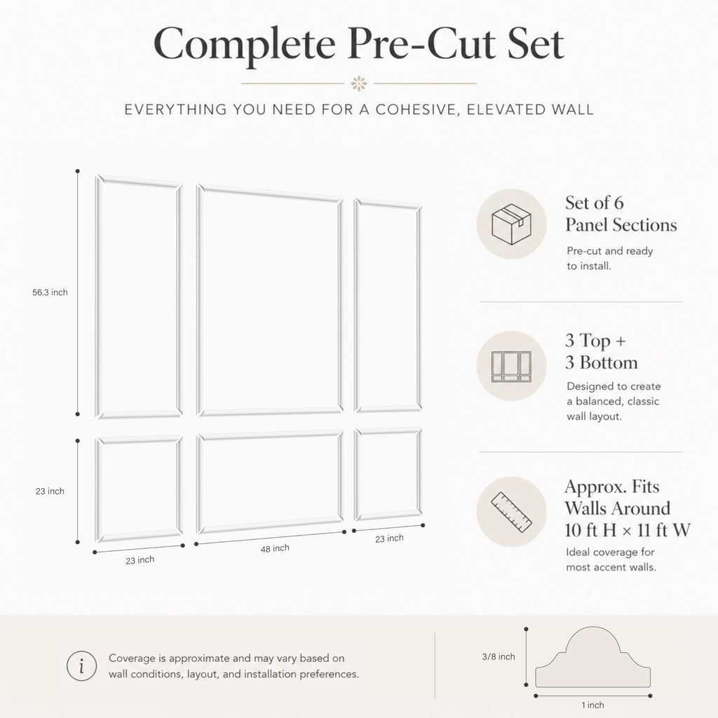 Pre-Cut Wall Molding Kit: Ready to Assemble Paintable Wainscoting Panels