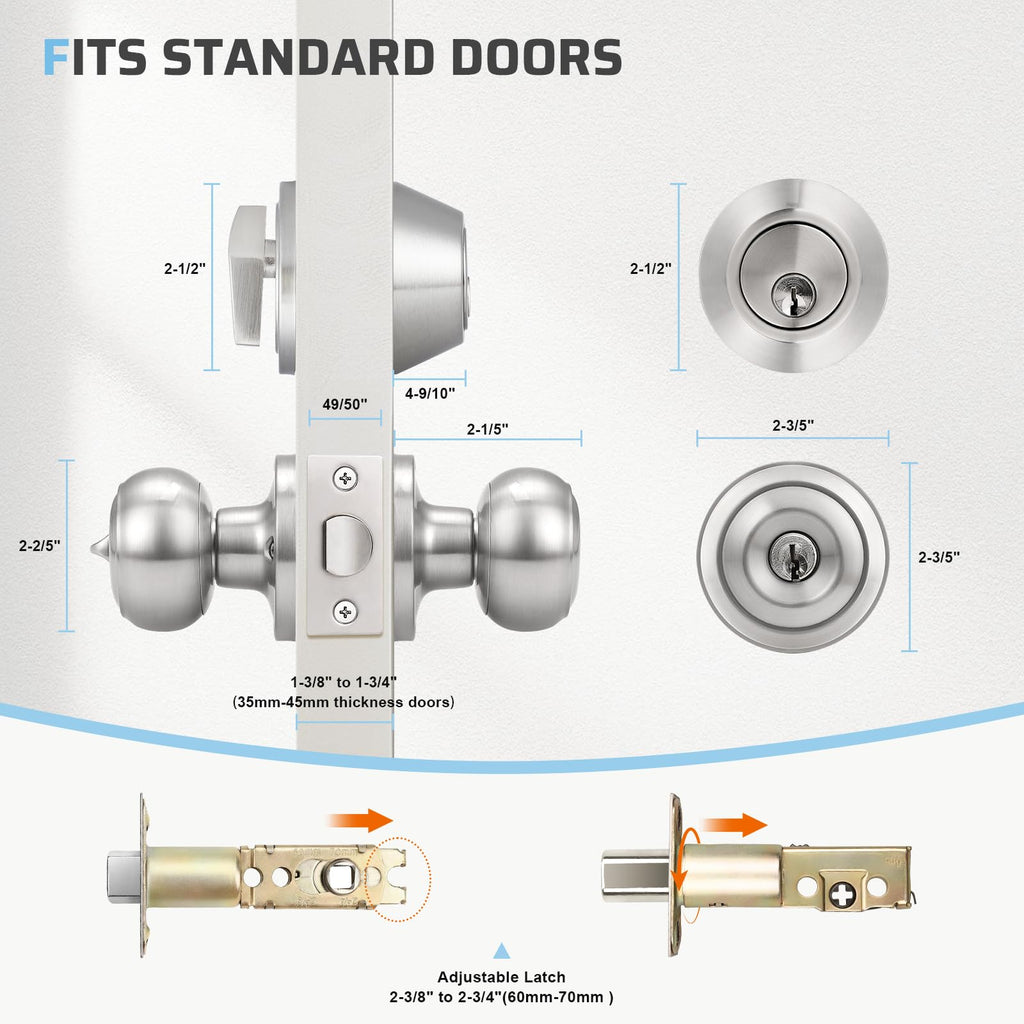Keyed Entry Door Knob and Single Cylinder Deadbolt Combo Set, Exterior Door Knobs for Entrance and Front Door, Keyed