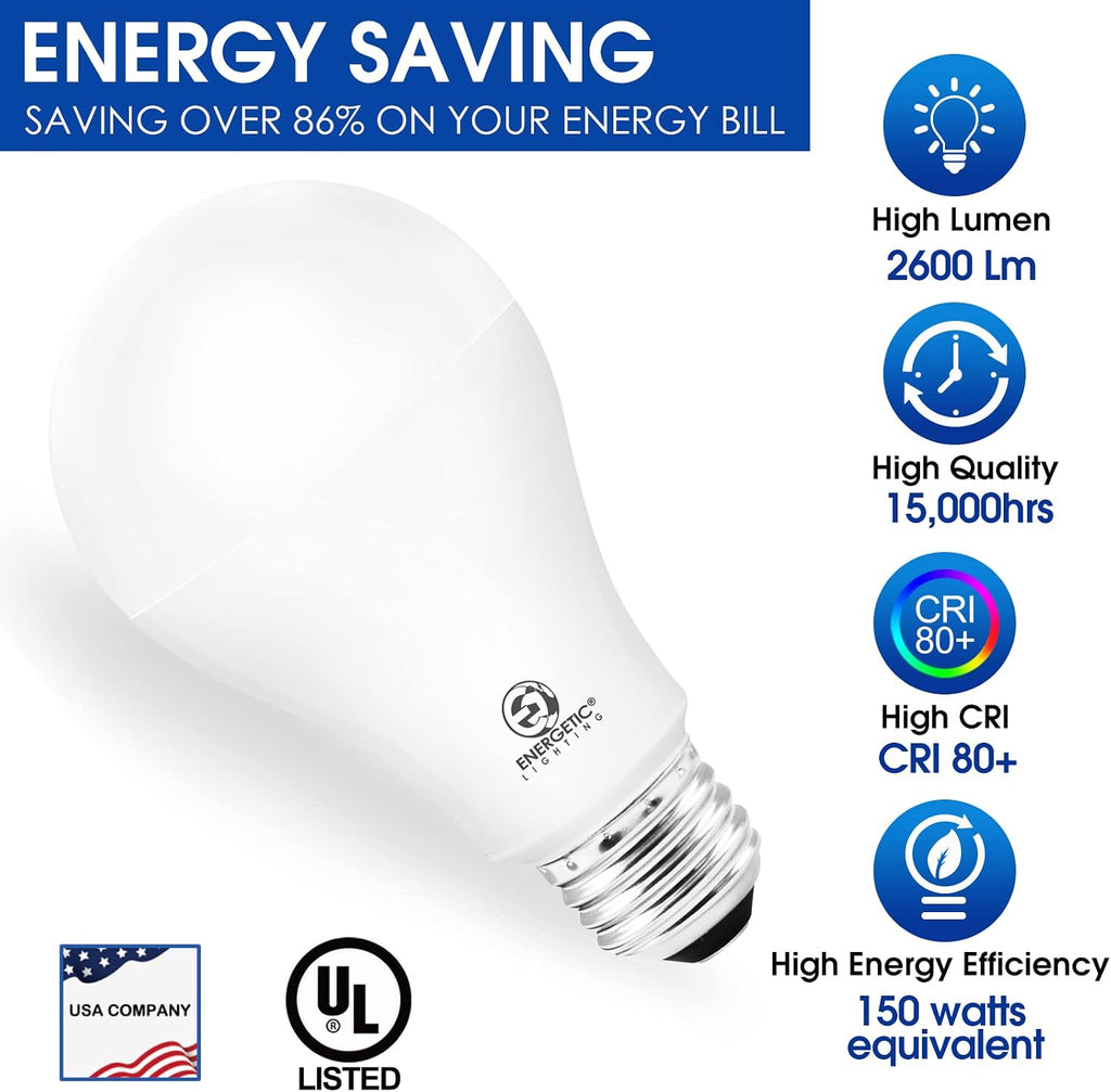 Dimmable A21 LED Bulb, 150 Watt Equivalent, Cool White 4000K, 2600LM, UL Listed, E26 Standard Base, Damp Rated, Super