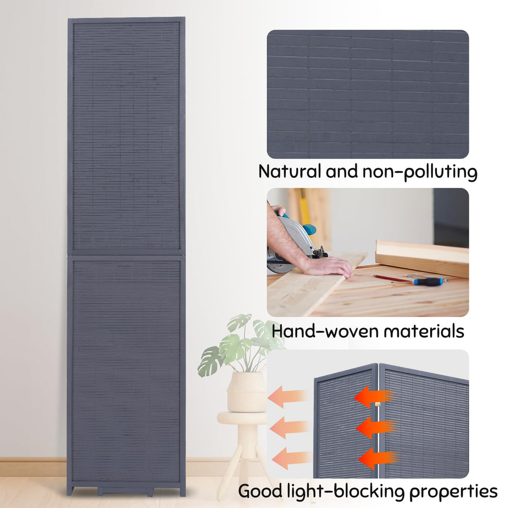 Bamboo Mesh Woven Room Divider 5.6FT, 6 Panel Folding Privacy Screen, Grey