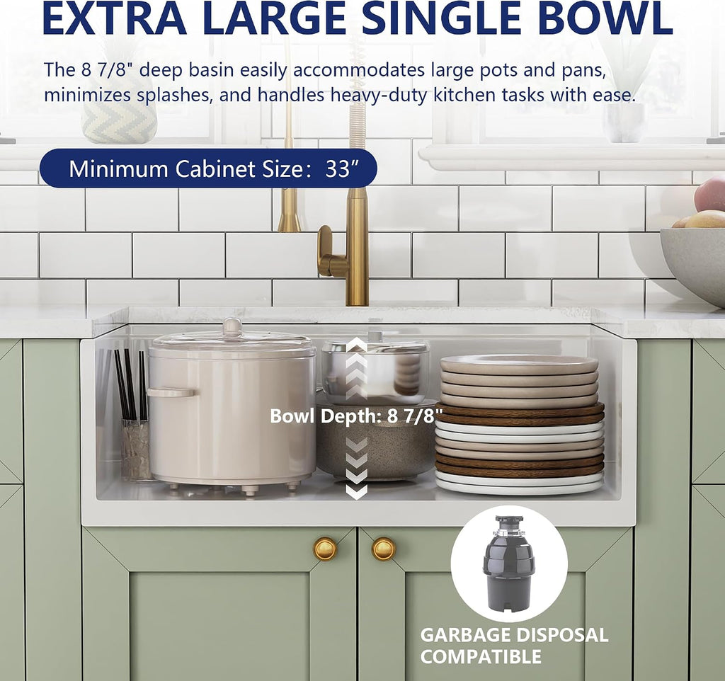 White Farmhouse Workstation Sink 30 Inch | Reversible Deep Single Bowl Apron Front Kitchen Sink, Undermount Farm Sink