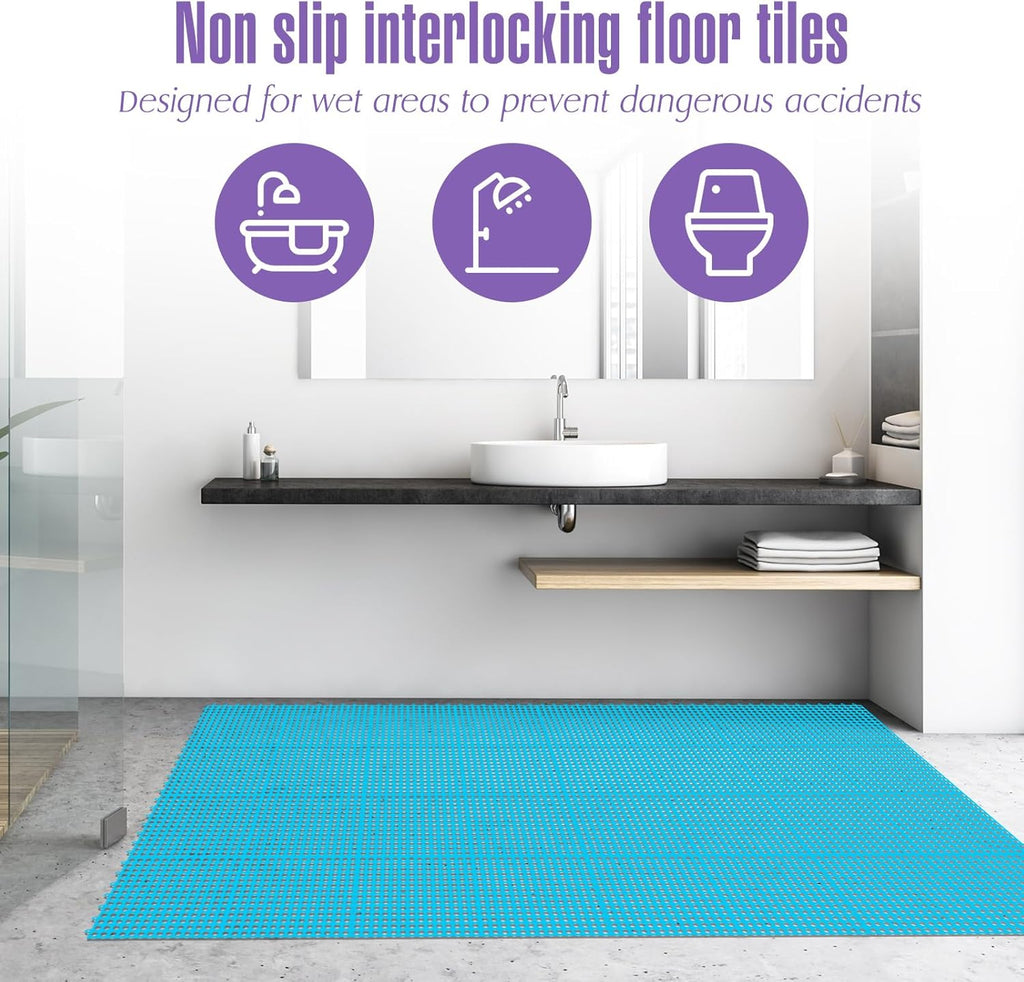 50 Pcs Drainage Mats 11.8'' x 11.8'' Modular Interlocking Floor Drainage Tiles Splicing Pool Floor Mat, Non Slip TPE