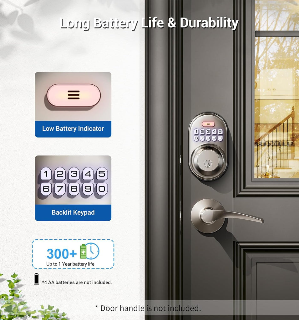 RZ-A Electronic Keypad Deadbolt Door Lock, Satin Nickel