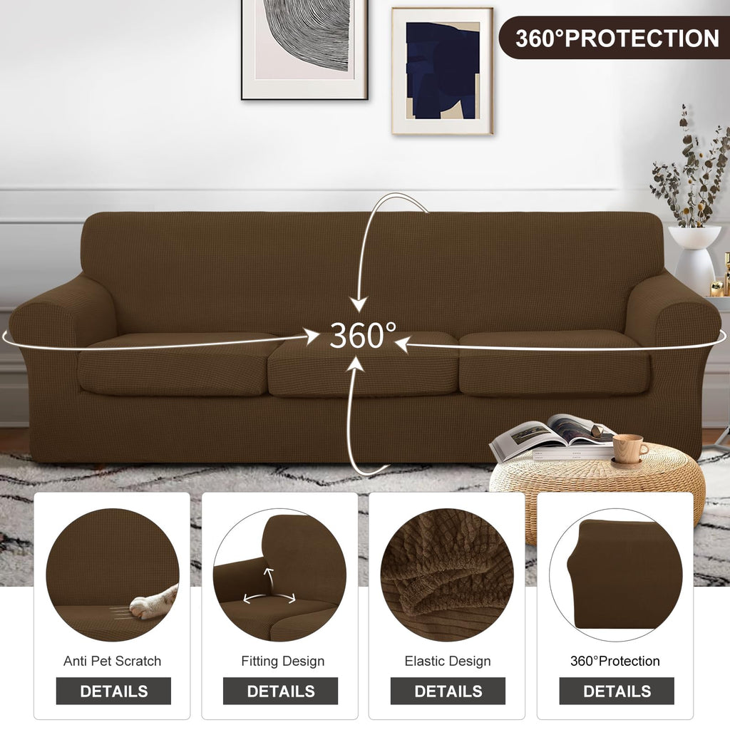 4 Pieces Oversized Stretch Couch Cover Slipcover, Brown
