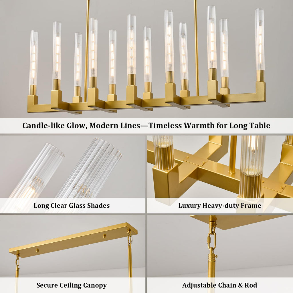 Gold Farmhouse Dining Room Chandelier,Modern Linear Rectangle Chandelier