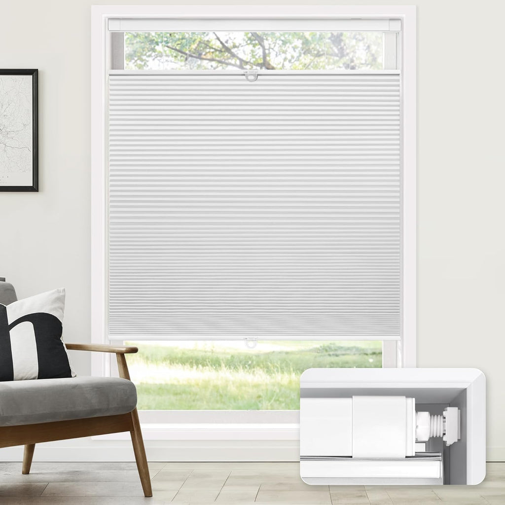 No Drill Cordless Cellular Shades, White | Top Down Bottom Up (TDBU) Honeycomb Shades, Blackout Light Blocking