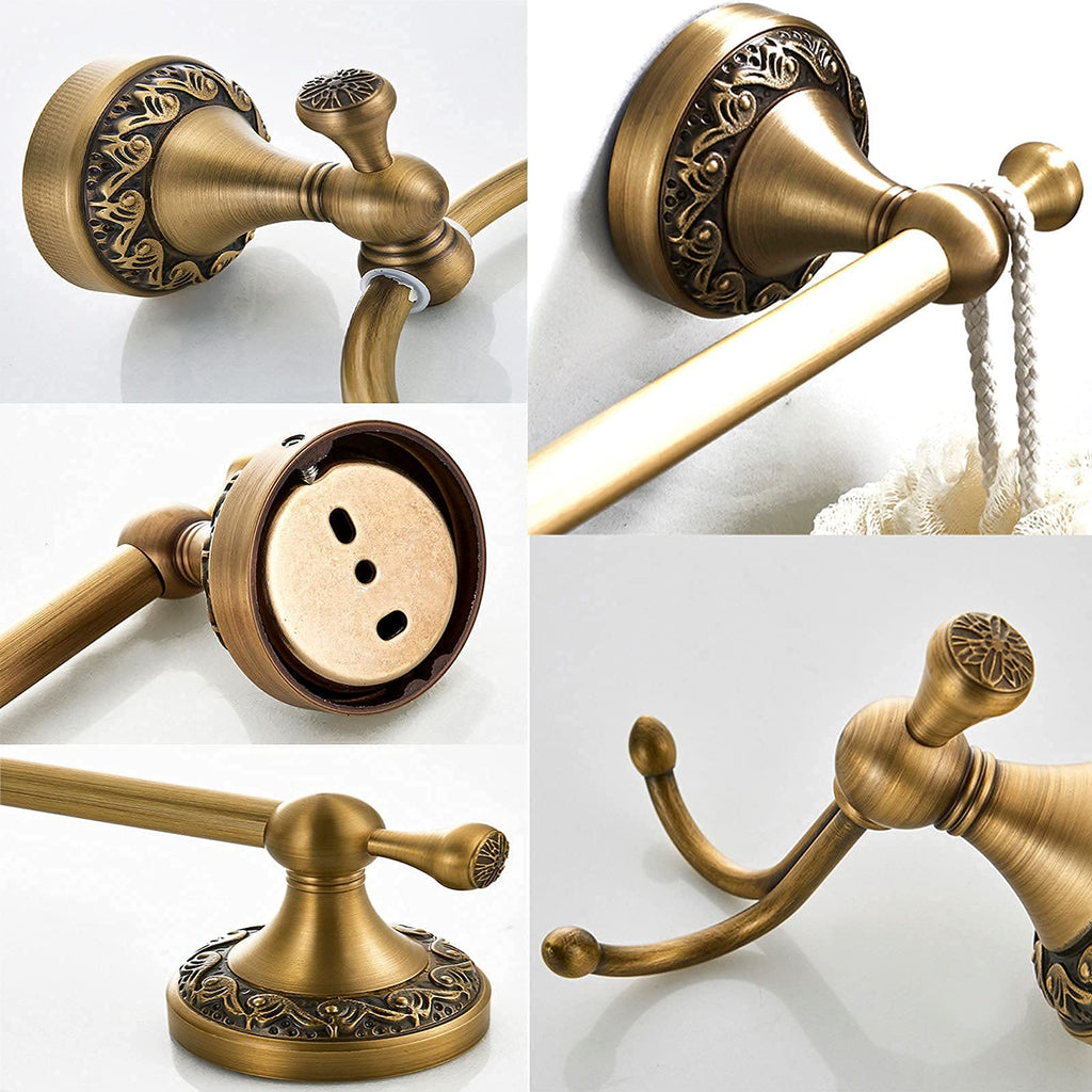 Antique Brass Towel Bar Set, Adjustable Bathroom Accessories Include Expandable Towel Holder Toilet Paper Holder