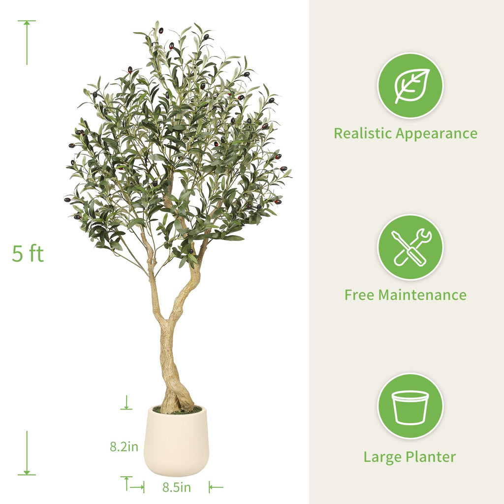 5ft Olive Trees Artificial Indoor with White Tall Exquisite Planter