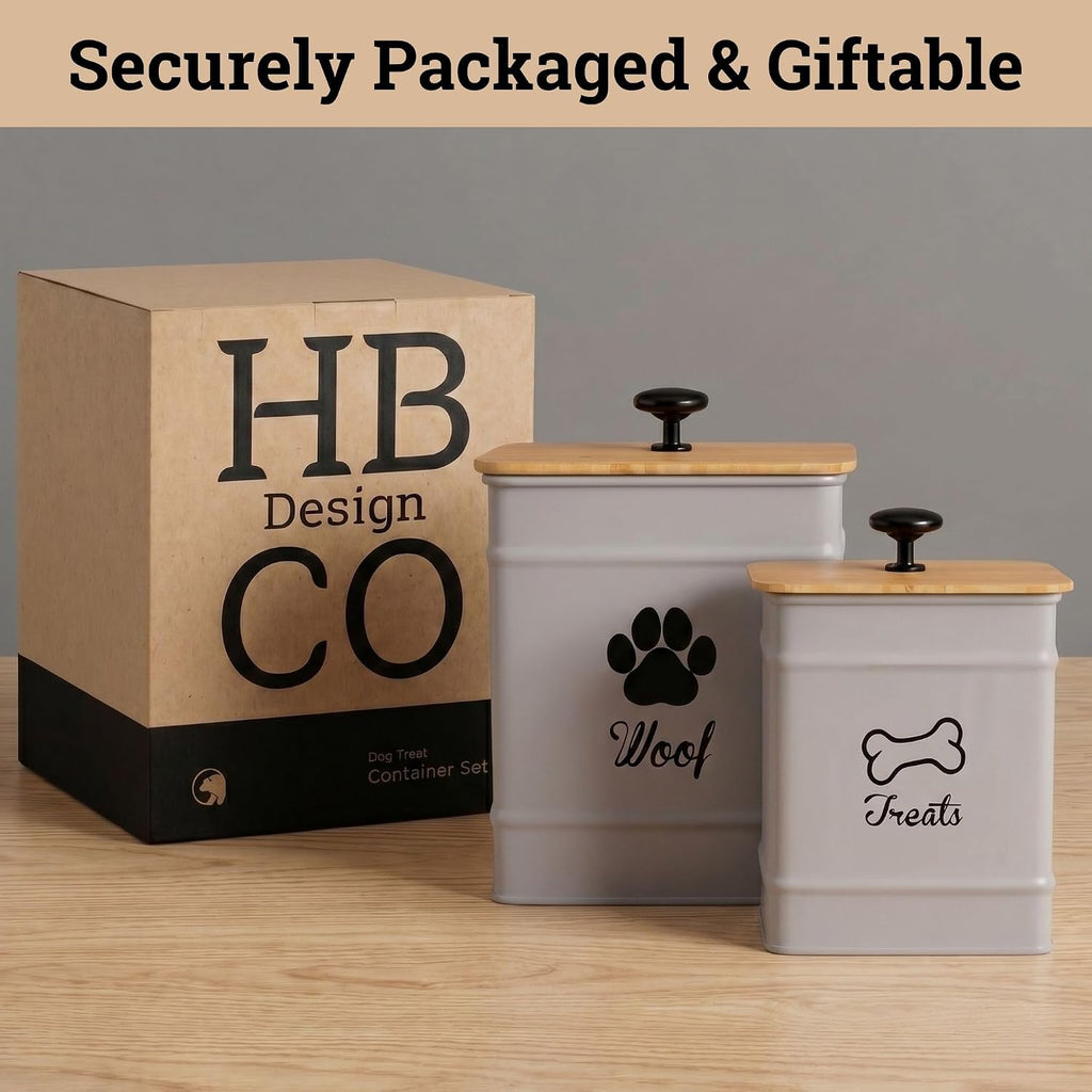 Dog Treat Container Set of 2 with Airtight Bamboo Lids - 8x6 & 7x5 inch