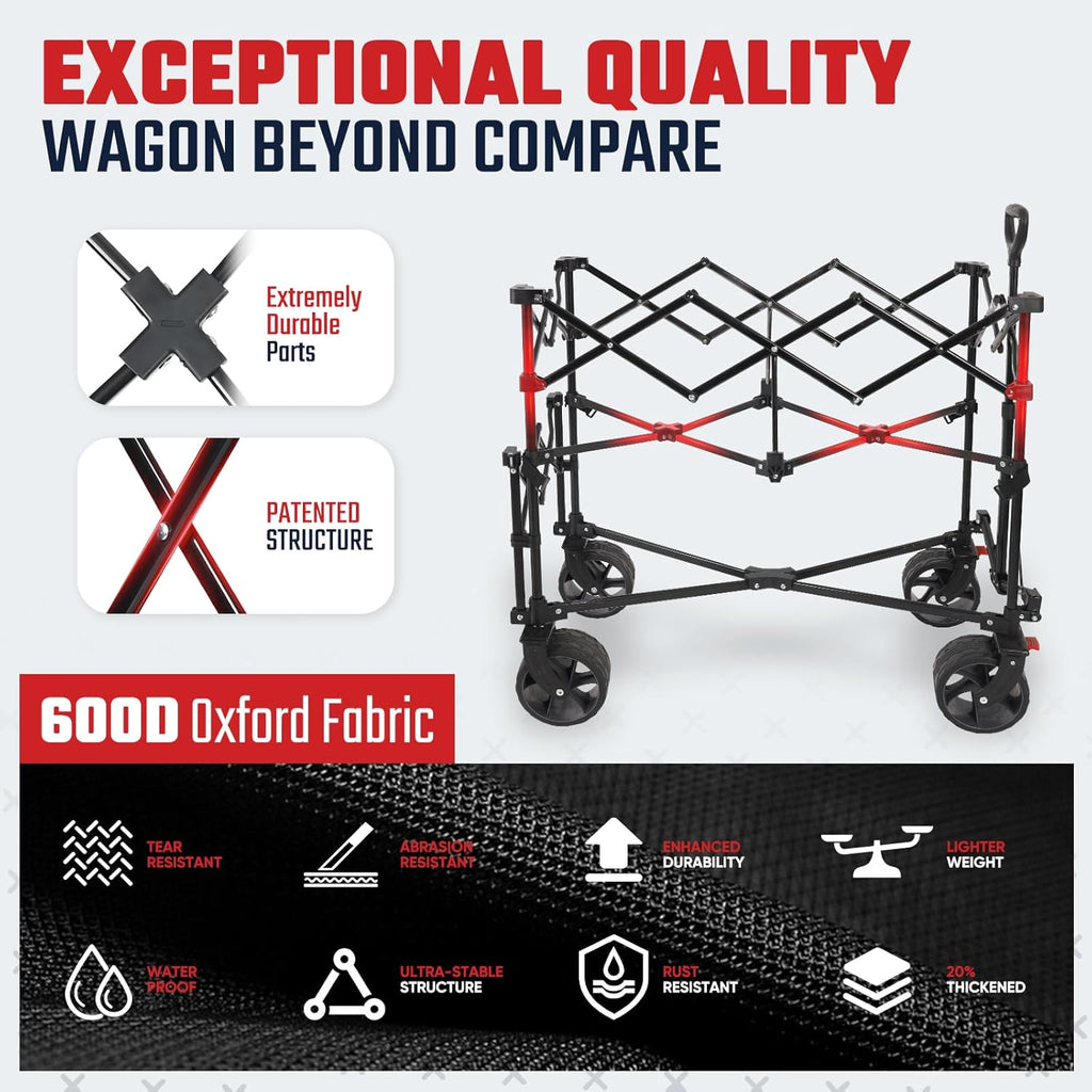 500LBS Heavy Duty Double Decker Wagon with Extender, 400L Large Capacity Collapsible Garden Cart Fits 10x10 Canopy
