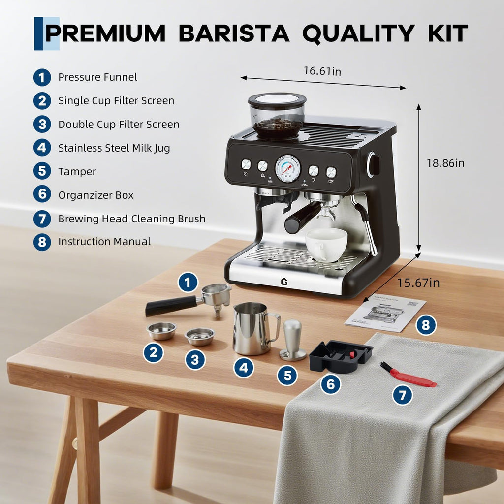 Deluxe Espresso Machine with Double Boiler, Built-in Burr Grinder