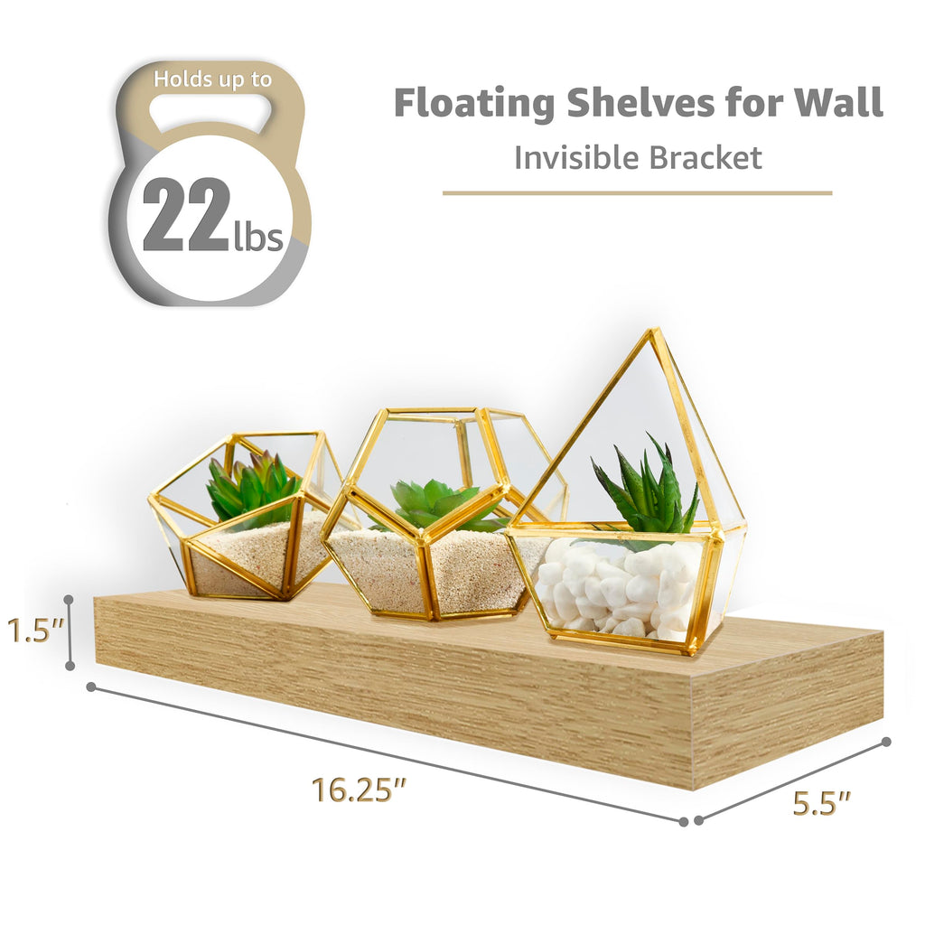 16 Inch Floating Shelves for Wall (2 Pack, Maple Wood)