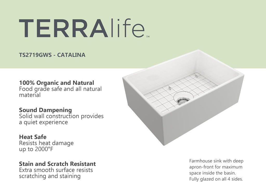Catalina Farmhouse Apron Front Fireclay 27 in. Single Bowl Kitchen Sink in White