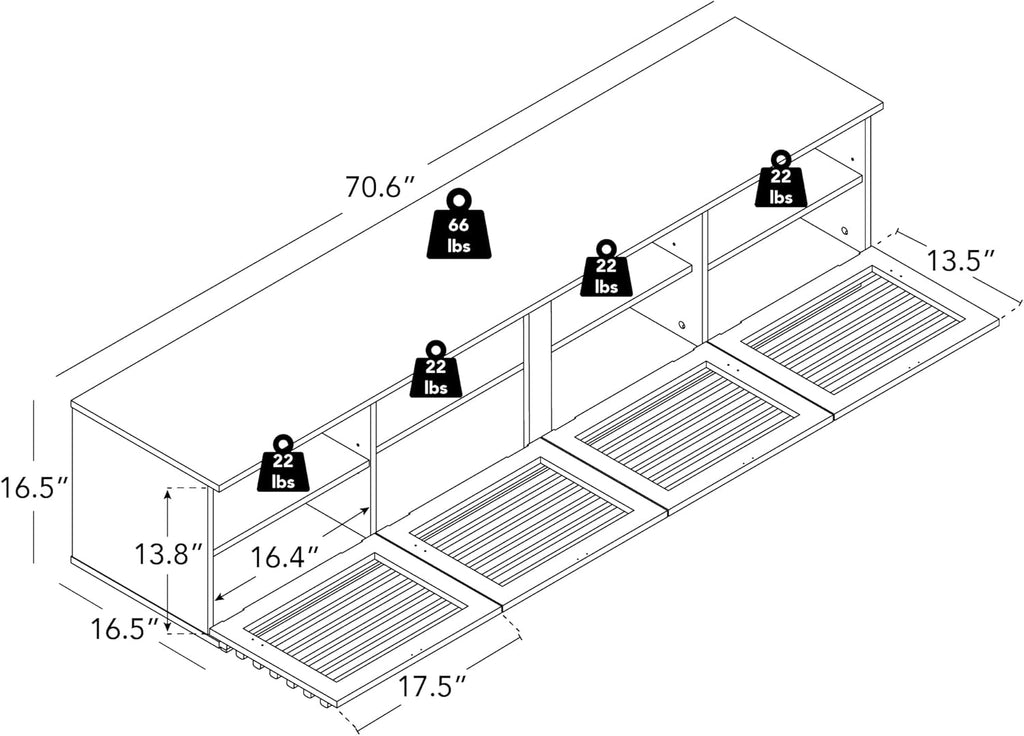 70" Modern TV Stands with LED Light for TVs Up to 75 inches, Low Profile Entertainment Center with 4 Flip-Down Door &
