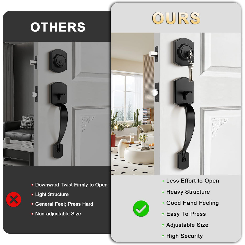 Matte Black Front Door Handleset, Exterior Door Lock Set with Deadbolt Single Cylinder Front Door Knob and Deadbolt